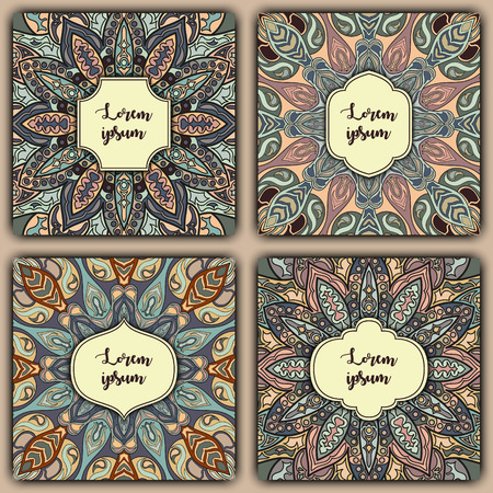 Set of mandala background cards. Vintage elements. Vector decorative retro greeting card or invitation design.のイラスト素材