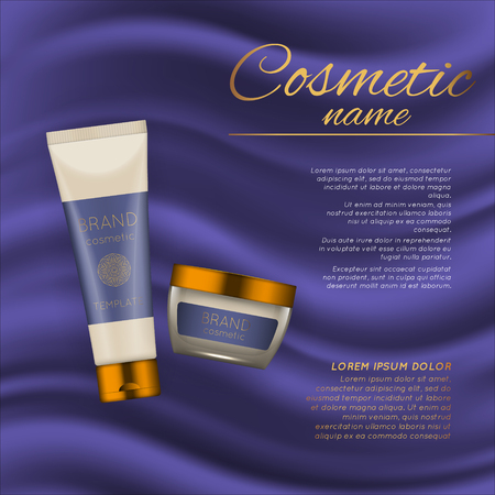 Vector 3D cosmetic illustration on a soft silk background. Beauty realistic cosmetic product design templateのイラスト素材