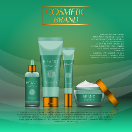 Vector 3D cosmetic illustration on a soft light waves background . Beauty realistic cosmetic product design templateのイラスト素材