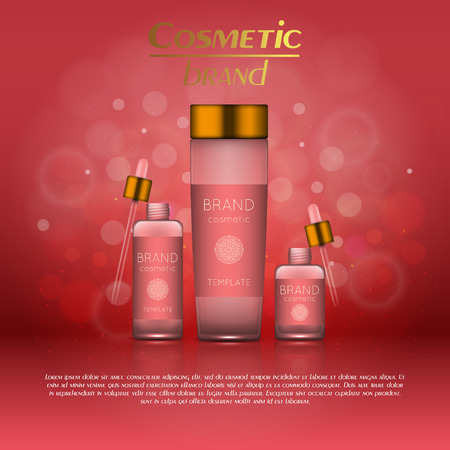 Vector 3D cosmetic illustration on a soft light blurred background with bokeh. Beauty realistic cosmetic product design templateのイラスト素材