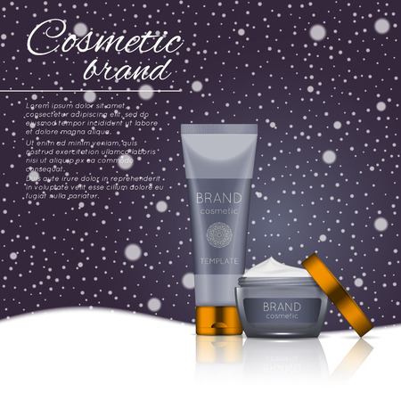 Vector 3D cosmetic illustration on a soft light background with flare effects. Beauty realistic cosmetic product design template.のイラスト素材