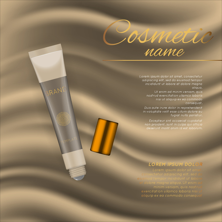Vector 3D cosmetic illustration on a soft silk background. Beauty realistic cosmetic product design templateのイラスト素材