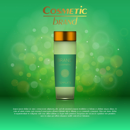 Vector 3D cosmetic illustration on a soft light blurred background with bokeh. Beauty realistic cosmetic product design templateのイラスト素材