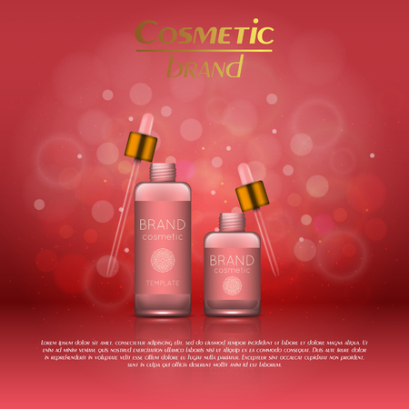 Vector 3D cosmetic illustration on a soft light blurred background with bokeh. Beauty realistic cosmetic product design templateのイラスト素材