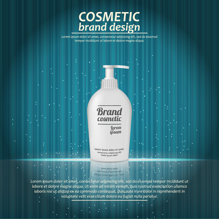 3D realistic cosmetic bottle ads template. Cosmetic brand advertising concept design with glowing sparkles on abstract texture background.のイラスト素材