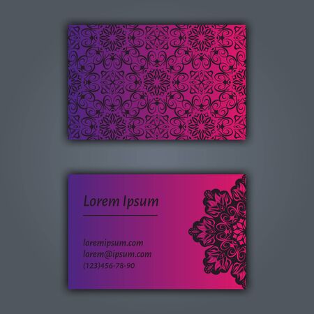 Luxury business cards with floral mandala ornament. Vintage decorative elementsのイラスト素材