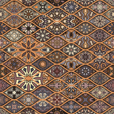 Colorful vintage seamless pattern with floral and mandala elements.Hand drawn background. Can be used for fabric, wallpaper, tile, wrapping, covers and carpet. Islam, Arabic, Indian, ottoman motifs.のイラスト素材