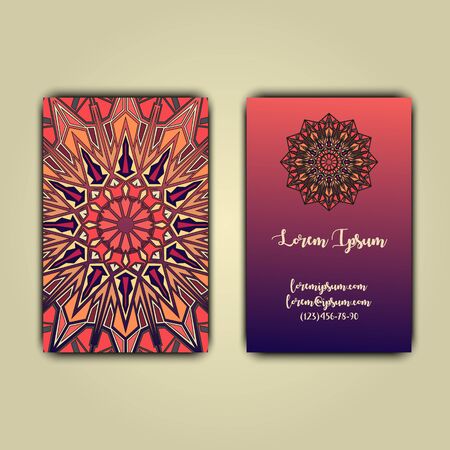 Luxury business cards with floral mandala ornament. Vintage decorative elements.のイラスト素材