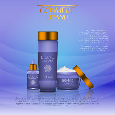 Vector 3D cosmetic illustration on a soft light waves background . Beauty realistic cosmetic product design templateのイラスト素材