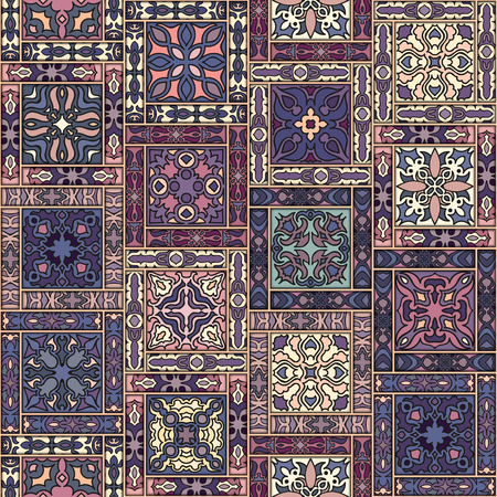 Colorful vintage seamless pattern with floral and mandala elements.Hand drawn background. Can be used for fabric, wallpaper, tile, wrapping, covers and carpet. Islam, Arabic, Indian, ottoman motifs.のイラスト素材