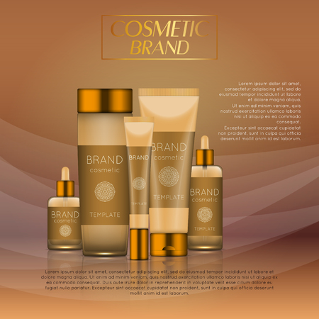 Vector 3D cosmetic illustration on a soft light waves background . Beauty realistic cosmetic product design templateのイラスト素材