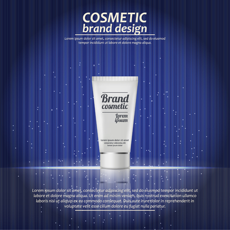 3D realistic cosmetic bottle ads template. Cosmetic brand advertising concept design with glowing sparkles on abstract texture background.のイラスト素材