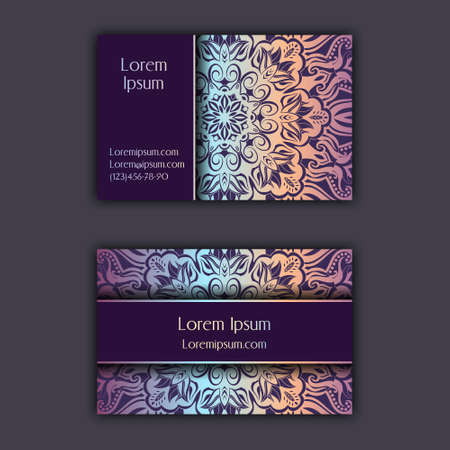 Luxury business cards with floral mandala ornament. Vintage decorative elements.のイラスト素材