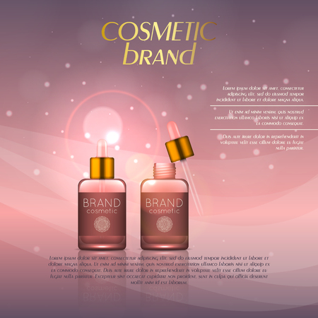 Vector 3D cosmetic illustration on a soft light background with flare effects. Beauty realistic cosmetic product design templateのイラスト素材