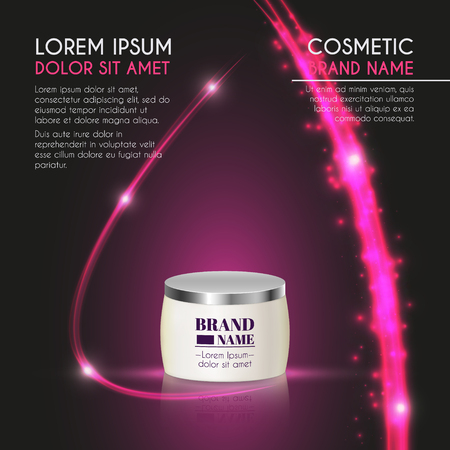 3D realistic cosmetic bottle ads template. Cosmetic brand advertising concept design with glowing sparkles and glitters abstract background.のイラスト素材
