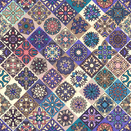 Colorful vintage seamless pattern with floral and mandala elementsのイラスト素材