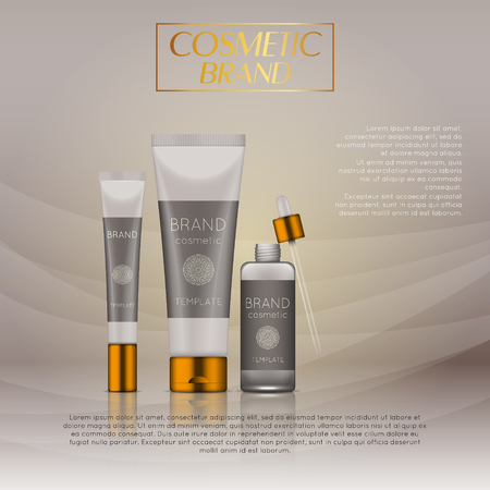 Vector 3D cosmetic illustration on a soft light waves background . Beauty realistic cosmetic product design templateのイラスト素材