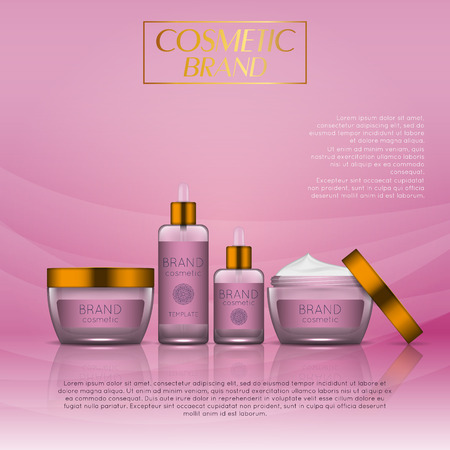 Vector 3D cosmetic illustration on a soft light waves background . Beauty realistic cosmetic product design templateのイラスト素材