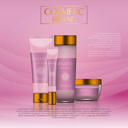 Vector 3D cosmetic illustration on a soft light waves background . Beauty realistic cosmetic product design templateのイラスト素材