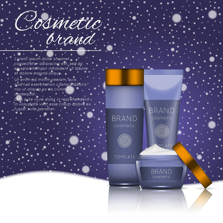 Vector 3D cosmetic illustration on a soft light background with flare effects. Beauty realistic cosmetic product design template.のイラスト素材