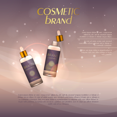 Vector 3D cosmetic illustration on a soft light background with flare effects. Beauty realistic cosmetic product design templateのイラスト素材