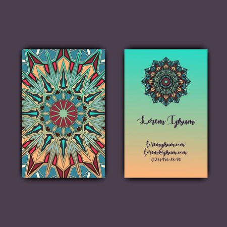 Luxury business cards with floral mandala ornament. Vintage decorative elements.のイラスト素材