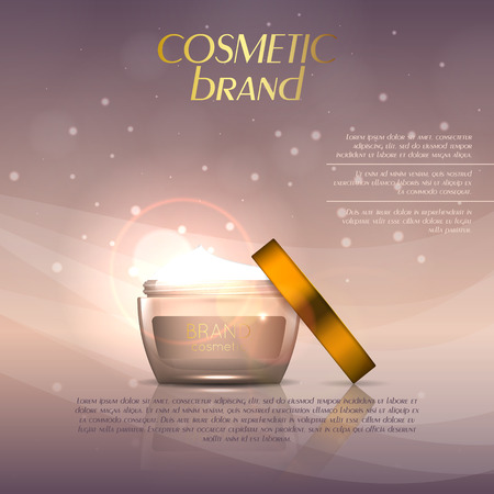 Vector 3D cosmetic illustration on a soft light background with flare effects. Beauty realistic cosmetic product design template.のイラスト素材
