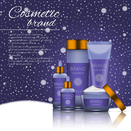 Vector 3D cosmetic illustration on a soft light background with flare effects. Beauty realistic cosmetic product design template.のイラスト素材