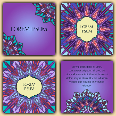 Set of mandala background cards. Vintage elements. Vector decorative retro greeting card or invitation design.のイラスト素材