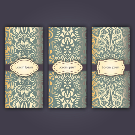 Set of luxury flyer pages set with mandala ornament illustration concept. Vector decorative retro greeting card or invitation design.のイラスト素材