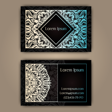 Luxury business cards with floral mandala ornament. Vintage decorative elements.のイラスト素材
