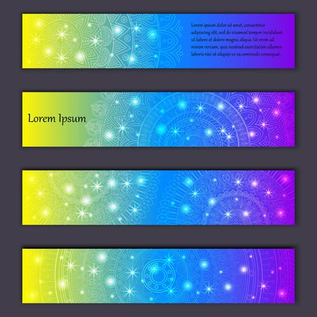 Banner card set with floral glowing decorative mandala elements background.のイラスト素材