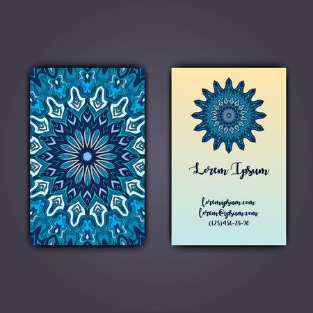 Luxury business cards with floral mandala ornament. Vintage decorative elements.のイラスト素材