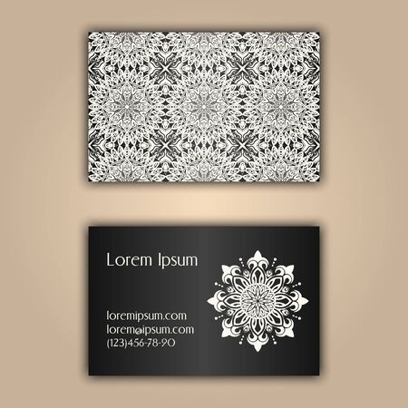 Luxury business cards with floral mandala ornament. Vintage decorative elements.のイラスト素材