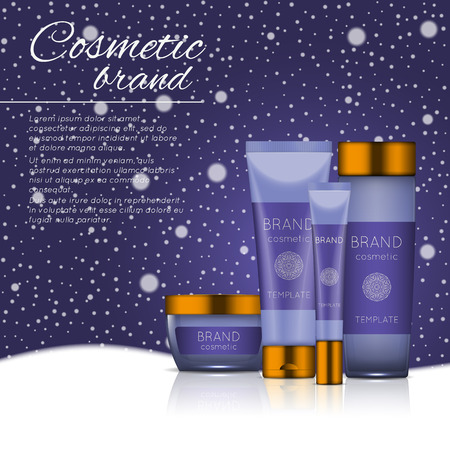 3D cosmetic illustration on a soft light background with flare effects. Beauty realistic cosmetic product design template.のイラスト素材