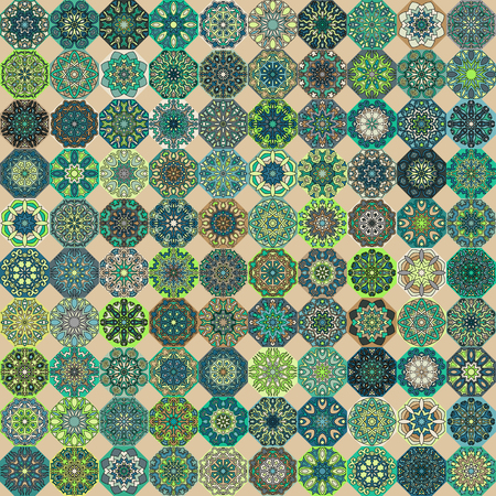 Colorful vintage seamless pattern with floral and mandala elements.Hand drawn background. Can be used for fabric, wallpaper, tile, wrapping, covers and carpet. Islam, Arabic, Indian, ottoman motifs.のイラスト素材