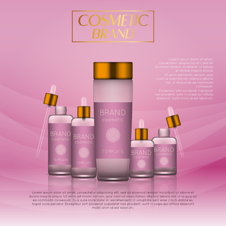 Vector 3D cosmetic illustration on a soft light waves background . Beauty realistic cosmetic product design templateのイラスト素材