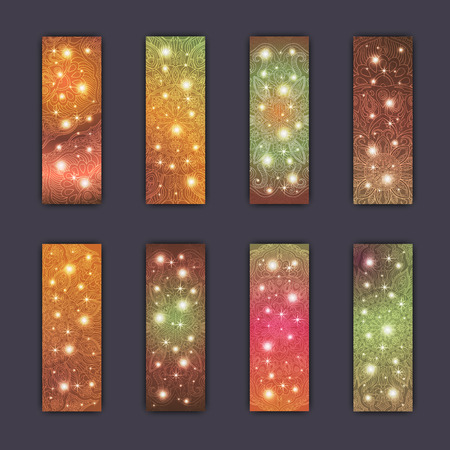 Banner card set with floral glowing decorative mandala elements background. Tribal,ethnic,Indian, Islam, Arabic, ottoman motifs.のイラスト素材