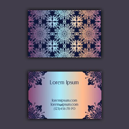 Luxury business cards with floral mandala ornament. Vintage decorative elements.のイラスト素材