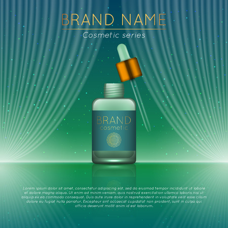 3D realistic cosmetic bottle ads template. Cosmetic brand advertising concept design with wavy light abstract background.のイラスト素材