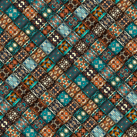 Colorful vintage seamless pattern with floral and mandala elements.Hand drawn background. Can be used for fabric, wallpaper, tile, wrapping, covers and carpet. Islam, Arabic, Indian, ottoman motifs.のイラスト素材