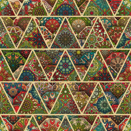 Colorful vintage seamless pattern with floral and mandala elements.Hand drawn background. Can be used for fabric, wallpaper, tile, wrapping, covers and carpet. Islam, Arabic, Indian, ottoman motifs.のイラスト素材