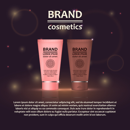 3D realistic cosmetic bottle ads template. Cosmetic brand advertising concept design with glitters and bokeh background.のイラスト素材