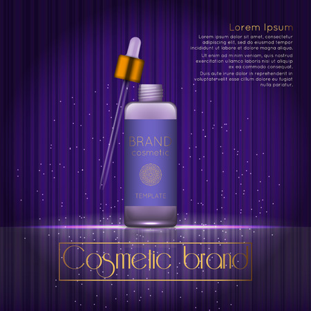 3D realistic cosmetic bottle ads template. Cosmetic brand advertising concept design with glowing sparkles on abstract texture background.のイラスト素材