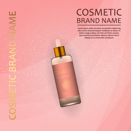 Vector 3D cosmetic illustration on a soft light waves background. Beauty realistic cosmetic product design templateのイラスト素材