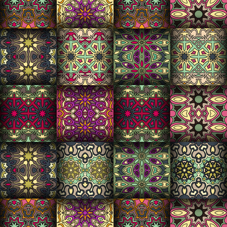 Colorful vintage seamless pattern with floral and mandala elements.Hand drawn background. Can be used for fabric, wallpaper, tile, wrapping, covers and carpet. Islam, Arabic, Indian, ottoman motifs.のイラスト素材