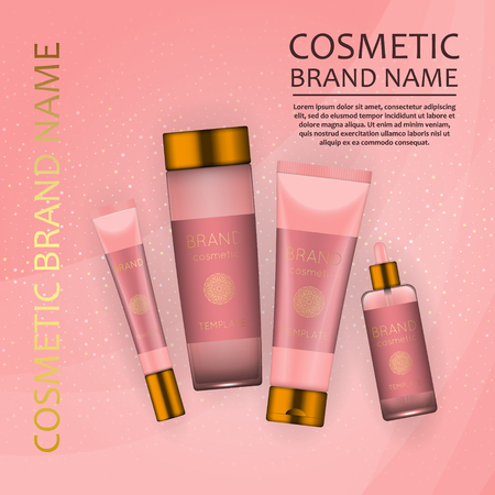 Vector 3D cosmetic illustration on a soft light waves background . Beauty realistic cosmetic product design templateのイラスト素材