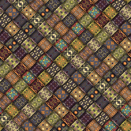 Colorful vintage seamless pattern with floral and mandala elements.Hand drawn background. Can be used for fabric, wallpaper, tile, wrapping, covers and carpet. Islam, Arabic, Indian, ottoman motifs.のイラスト素材