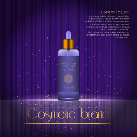 3D realistic cosmetic bottle ads template.;Cosmetic brand advertising concept design with glowing sparkles on abstract texture background.のイラスト素材