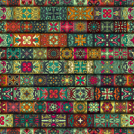 Colorful vintage seamless pattern with floral and mandala elements.Hand drawn background. Can be used for fabric, wallpaper, tile, wrapping, covers and carpet. Islam, Arabic, Indian, ottoman motifs.のイラスト素材